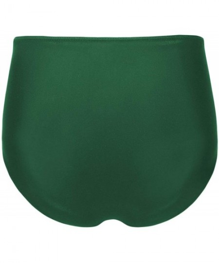 Tankinis Women Retro High Waisted Bikini Bottom Ruched Swim Brief Short Tankinis - Green-1 - CB18YZQA65A