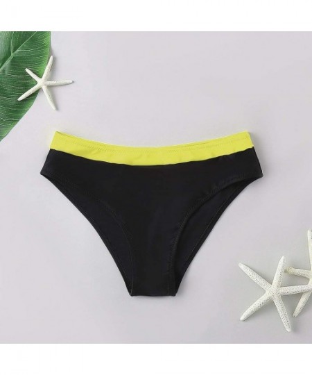 Bottoms Women's High Cut Bikini Thong Bottom Simple Patchwork Swimsuit Bottom- S-XL - Yellow - C41967WGZ9Z