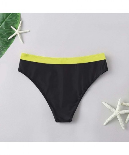 Bottoms Women's High Cut Bikini Thong Bottom Simple Patchwork Swimsuit Bottom- S-XL - Yellow - C41967WGZ9Z