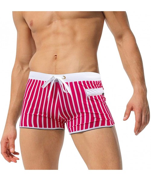 Trunks Men's Swim Briefs Bikini Swimwear Sexy Swimsuit Swimming Short Quick Dry with Drawstring for Men - D-red - CR196I9HI6E