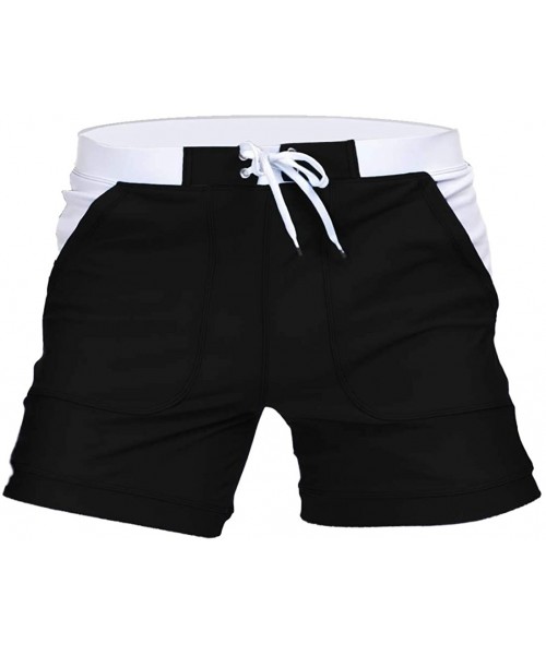 Briefs Men's Swim Trunks Boxer Briefs Swimsuit Board Shorts Swim Underwear Quick Dry Mesh Lining with Pockets - Black - C3194...