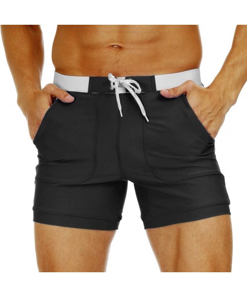 Briefs Men's Swim Trunks Boxer Briefs Swimsuit Board Shorts Swim Underwear Quick Dry Mesh Lining with Pockets - Black - C3194...