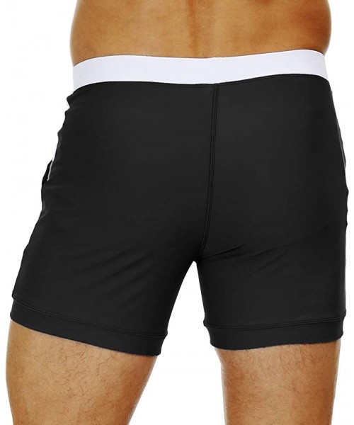 Briefs Men's Swim Trunks Boxer Briefs Swimsuit Board Shorts Swim Underwear Quick Dry Mesh Lining with Pockets - Black - C3194...