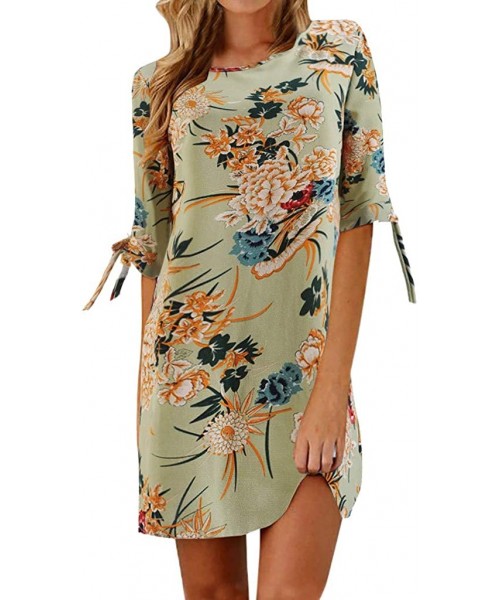 Cover-Ups Mini Dresses for Womens- Floral Printed Bowknot Half Sleeves Casual Party Cocktail - 8348green - CW18RI26SA7