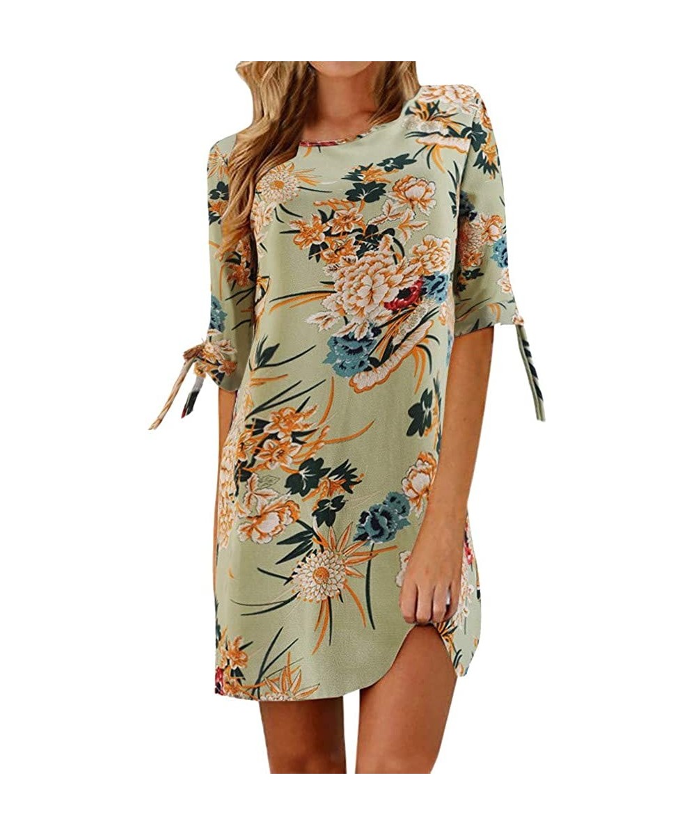 Cover-Ups Mini Dresses for Womens- Floral Printed Bowknot Half Sleeves Casual Party Cocktail - 8348green - CW18RI26SA7