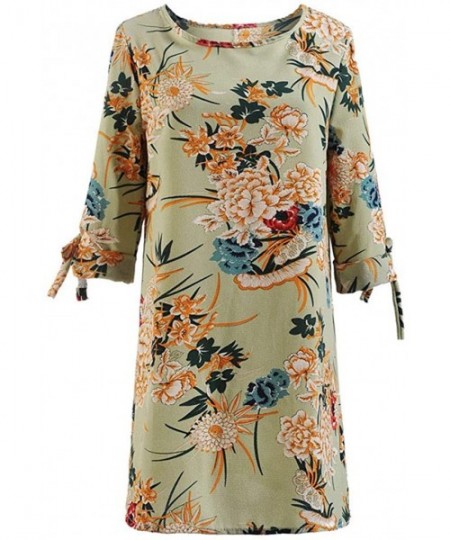 Cover-Ups Mini Dresses for Womens- Floral Printed Bowknot Half Sleeves Casual Party Cocktail - 8348green - CW18RI26SA7