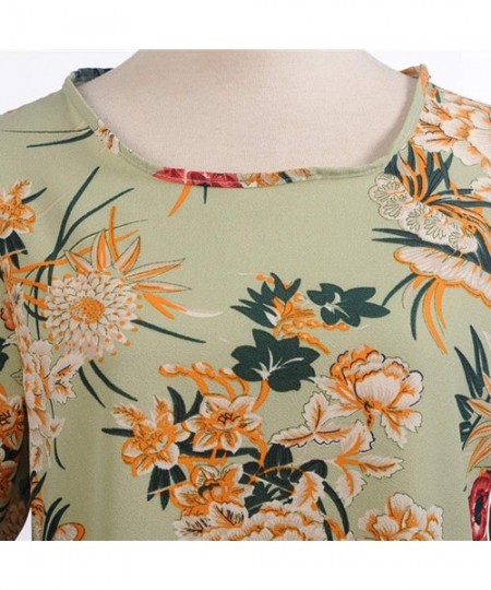 Cover-Ups Mini Dresses for Womens- Floral Printed Bowknot Half Sleeves Casual Party Cocktail - 8348green - CW18RI26SA7