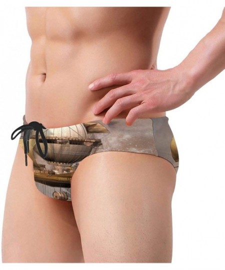 Briefs Vintage Steampunk Airship Mens Sport Drawstring Bikini Swimsuit - CY193TKZS0I