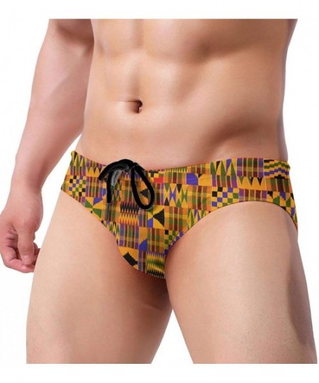 Briefs Men's Swimming Briefs Kente Swimsuit Bikini Briefs with Adjustable Drawstring - Black - CZ196ME339Y