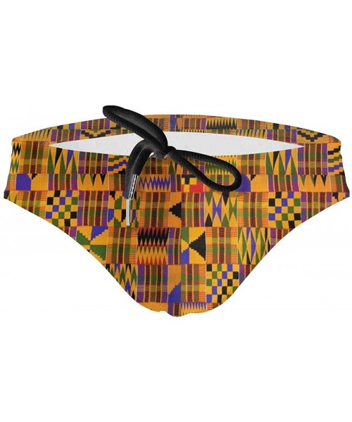 Briefs Men's Swimming Briefs Kente Swimsuit Bikini Briefs with Adjustable Drawstring - Black - CZ196ME339Y