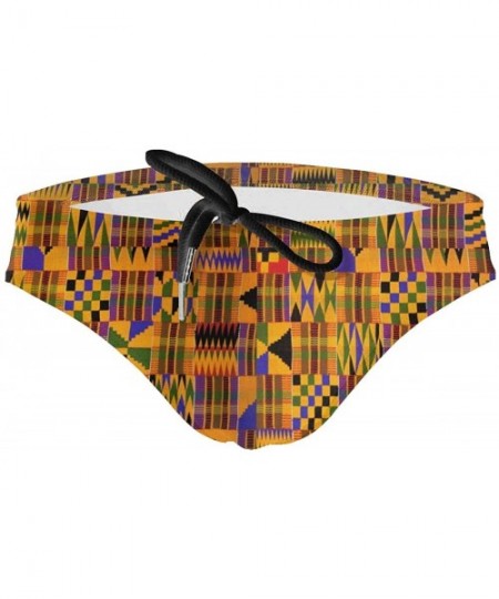 Briefs Men's Swimming Briefs Kente Swimsuit Bikini Briefs with Adjustable Drawstring - Black - CZ196ME339Y