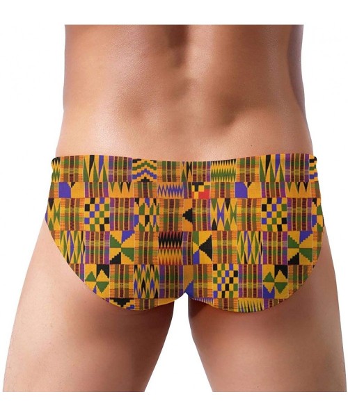 Briefs Men's Swimming Briefs Kente Swimsuit Bikini Briefs with Adjustable Drawstring - Black - CZ196ME339Y