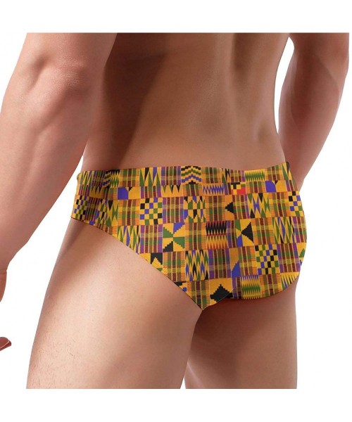 Briefs Men's Swimming Briefs Kente Swimsuit Bikini Briefs with Adjustable Drawstring - Black - CZ196ME339Y