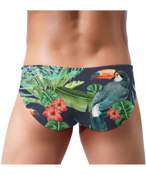 Briefs Tropical Pattern Flower Men's Swim Briefs Print Drawstring Swimwear Sexy Bathing Suit - Black - C619C6O6022