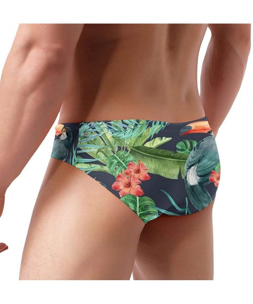 Briefs Tropical Pattern Flower Men's Swim Briefs Print Drawstring Swimwear Sexy Bathing Suit - Black - C619C6O6022