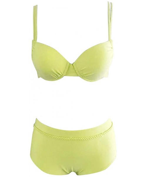 Sets Women's Push Up Bikini Set with Boyshort Two Piece Bathing Suits Tankini Set - Yellow - CO19450C7LZ