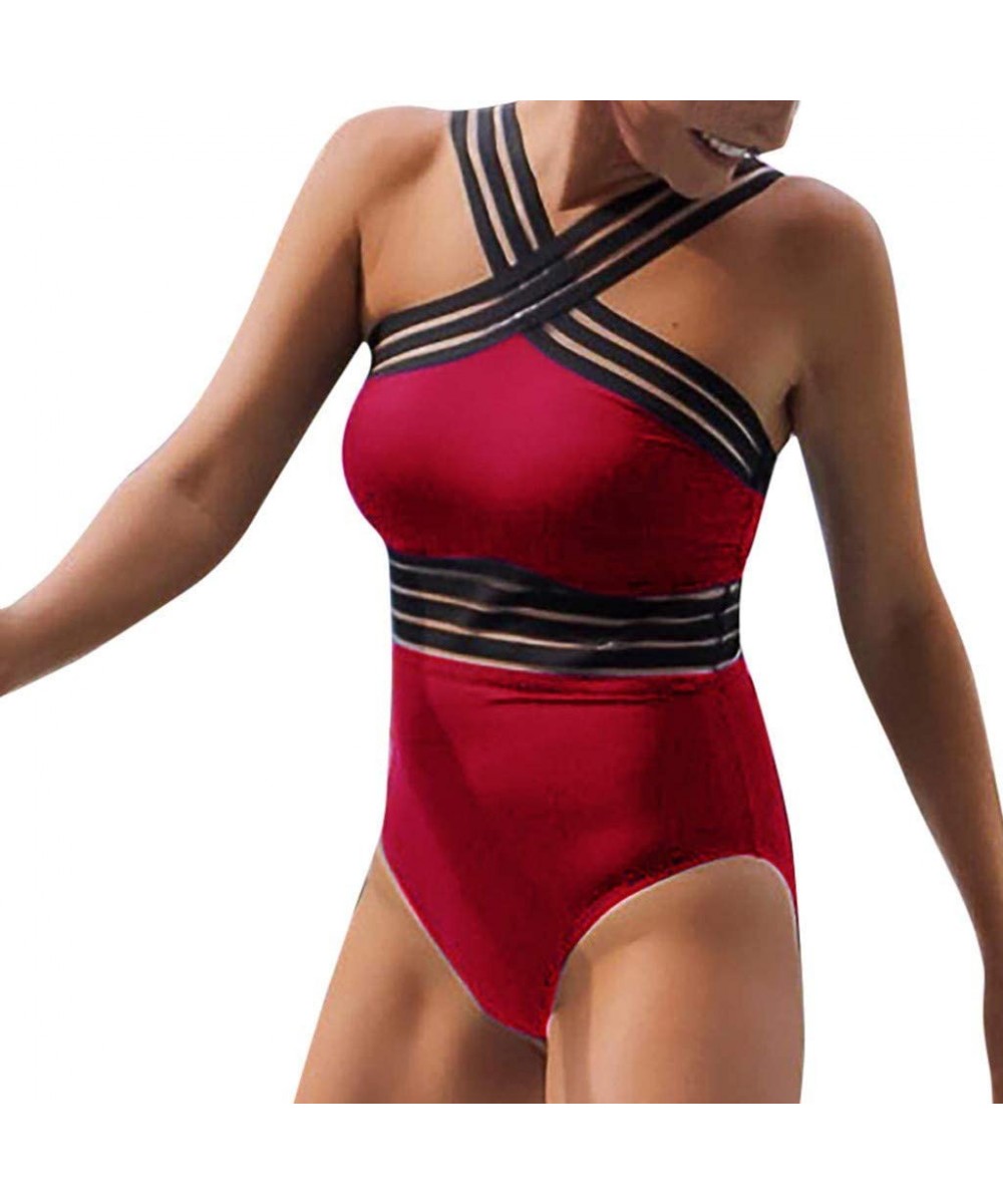 One-Pieces Womens Sexy Monokini Vintage Retro Tummy Control Bathing Suit Elastic High Cut Low One Piece Swimsuits Swimwear X ...