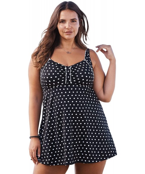 One-Pieces Women's Plus Size Retro Swim Dress Swimsuit - Black Dot (0295) - CB195SN8IT7