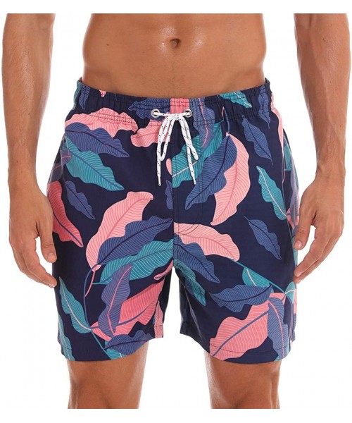 Board Shorts Men's Swim Trunks Quick Dry Beach Shorts Mesh Lining - Colorful Leaves - CE18QQ4C90O