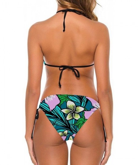 Sets Women Fashion Sexy Adjustable Halter Bikini Set Two Piece Bathing Suits - Tropical Flowers Hibiscus - CV199GNZHAM