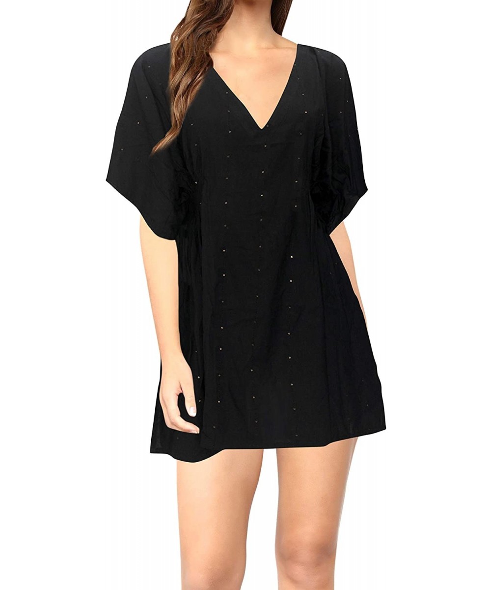 Cover-Ups Women's Plus Size Beach Kaftan Dress Swimsuit Cover Ups Embroidery A - Halloween Black_g354 - C711JWJVN35