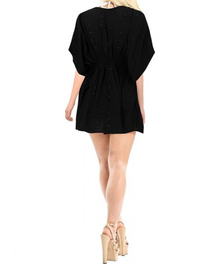 Cover-Ups Women's Plus Size Beach Kaftan Dress Swimsuit Cover Ups Embroidery A - Halloween Black_g354 - C711JWJVN35