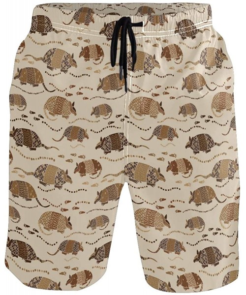 Racing Men's Quick Dry Swim Trunks Sportwear Beach Board Shorts Manatee Cartoon - Desert Armadillo - CM195NCX6NR