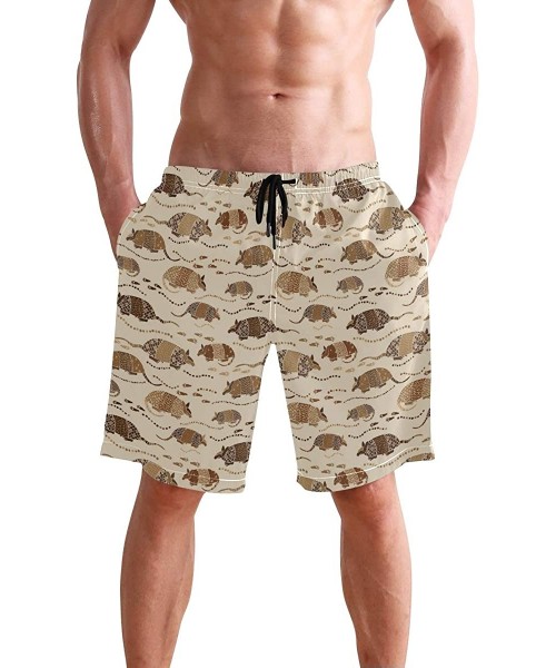 Racing Men's Quick Dry Swim Trunks Sportwear Beach Board Shorts Manatee Cartoon - Desert Armadillo - CM195NCX6NR