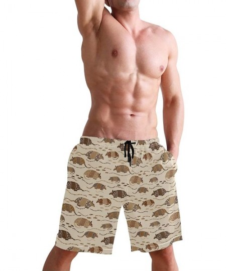 Racing Men's Quick Dry Swim Trunks Sportwear Beach Board Shorts Manatee Cartoon - Desert Armadillo - CM195NCX6NR