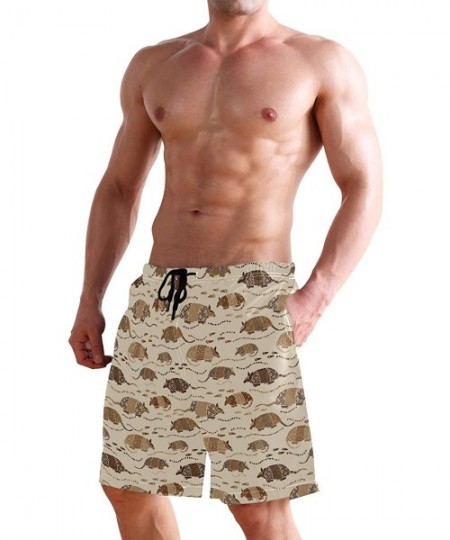 Racing Men's Quick Dry Swim Trunks Sportwear Beach Board Shorts Manatee Cartoon - Desert Armadillo - CM195NCX6NR