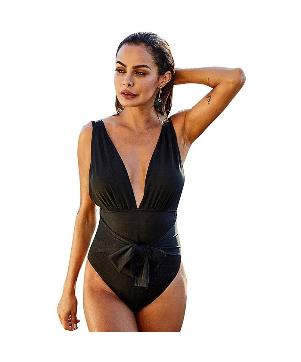 One-Pieces Womens Sexy Push-Up Padded Tankini Tummy Control Athletic Nautical Swimsuit Bathing Suit Monokini - A-black - CJ19...