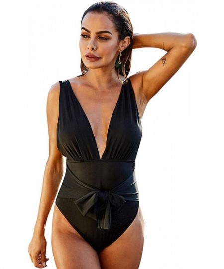 One-Pieces Womens Sexy Push-Up Padded Tankini Tummy Control Athletic Nautical Swimsuit Bathing Suit Monokini - A-black - CJ19...