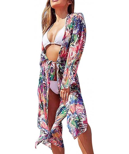 Cover-Ups Women Kimono Cardigan Chiffon Casual Loose Open Front Bikini Cover Up Tops - Multicolor - C218UG7U2YH