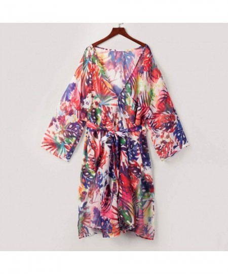 Cover-Ups Women Kimono Cardigan Chiffon Casual Loose Open Front Bikini Cover Up Tops - Multicolor - C218UG7U2YH