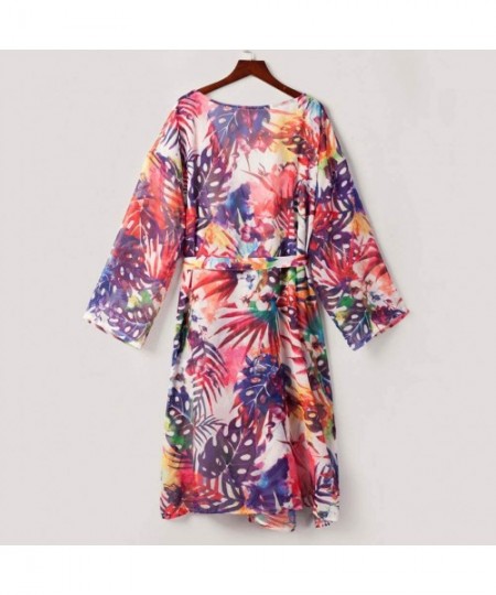 Cover-Ups Women Kimono Cardigan Chiffon Casual Loose Open Front Bikini Cover Up Tops - Multicolor - C218UG7U2YH