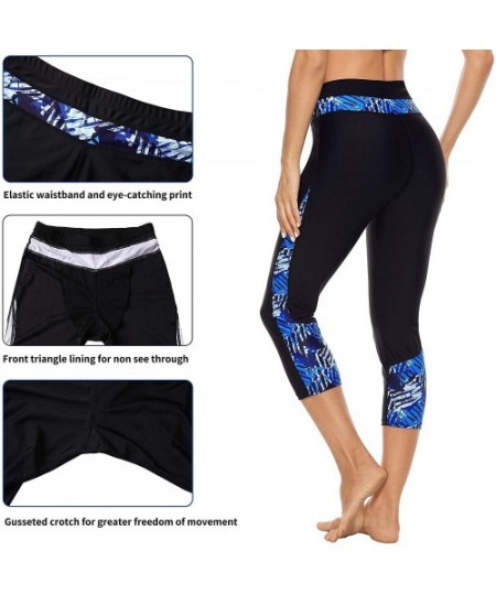 Bottoms Women's Long Swim Shorts Swim Pants Capris UPF 50+ Water Outdoor Sport Leggings - Blue Print - C0194WYDWRG