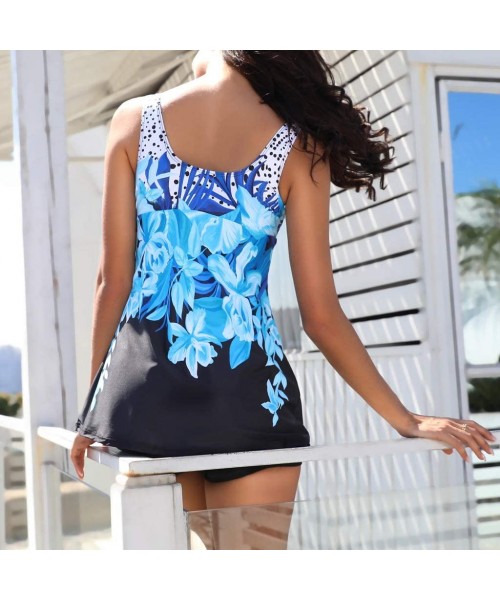 Racing Plus Size Swimdress Women Two Piece Swimsuit V Neck Tummy Control High Waist Conservative Slimming Bathing Suit E blue...