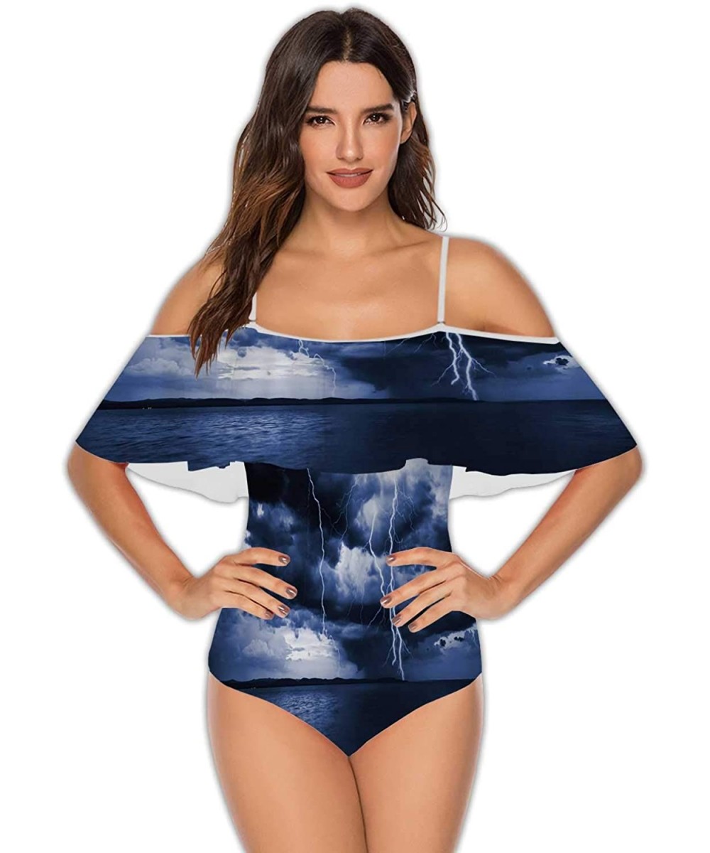 One-Pieces Marble Texture Abstract-Women One Piece RuffledUp Off Shoulder Swimwear S - Multi 06 - CP199E308WX