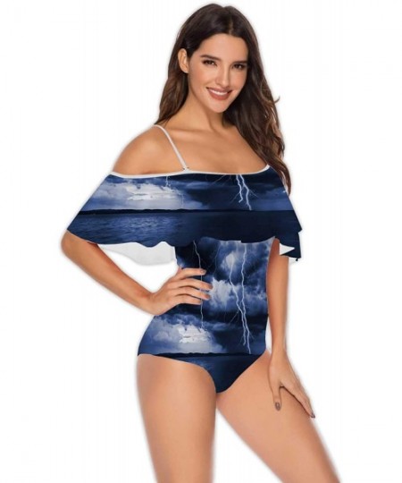 One-Pieces Marble Texture Abstract-Women One Piece RuffledUp Off Shoulder Swimwear S - Multi 06 - CP199E308WX