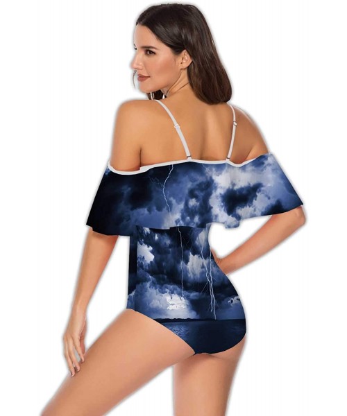 One-Pieces Marble Texture Abstract-Women One Piece RuffledUp Off Shoulder Swimwear S - Multi 06 - CP199E308WX