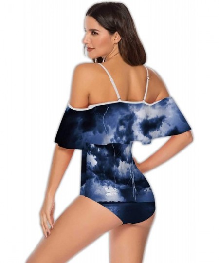 One-Pieces Marble Texture Abstract-Women One Piece RuffledUp Off Shoulder Swimwear S - Multi 06 - CP199E308WX