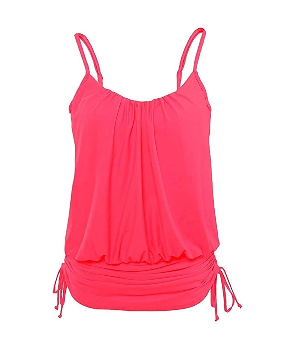 One-Pieces Women's Beach Casual Swim Top Ruched Swimdress Push Up Tankini Swimsuit Blouson Top - Rose - CB18UUI2MMX