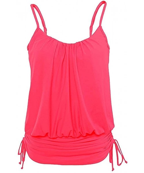 One-Pieces Women's Beach Casual Swim Top Ruched Swimdress Push Up Tankini Swimsuit Blouson Top - Rose - CB18UUI2MMX