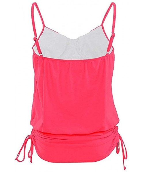 One-Pieces Women's Beach Casual Swim Top Ruched Swimdress Push Up Tankini Swimsuit Blouson Top - Rose - CB18UUI2MMX