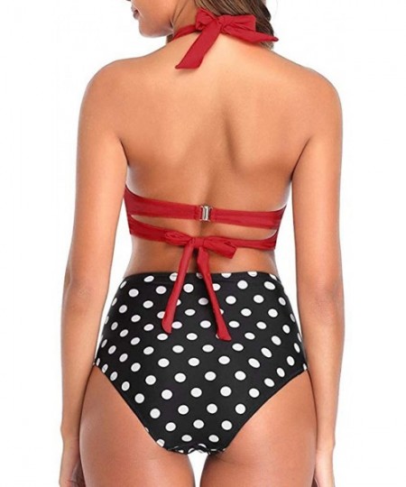 Sets Women's Vintage High Waisted Bikini Sets Solid Color Polka Dot Print Two Pieces Swimsuits Bathing Suits Swimwear 2 red -...