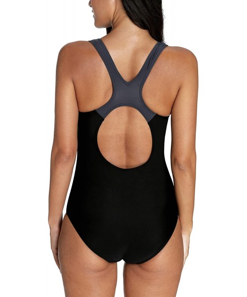 Racing Women's Sport One Piece Swimsuit Racerback Athletic Pro Swimwear - Black-gray - C718K3AKNXE