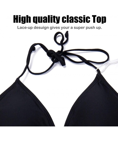 Sets Women's Sexy Padded V-Neck Triangle Bikini Top Push up Lace-up Classic Retro Separates Swimwear - 1 Black - CH188WTTC00