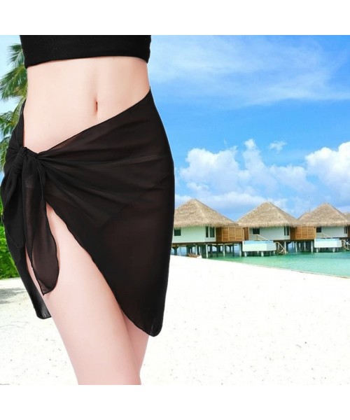 Cover-Ups 2Pcs Beach Sarong Pareo Wraps Cover Up Chiffon Swimsuit Skirt for Women - Black and Blue Coconut Palm - C21989TKU87