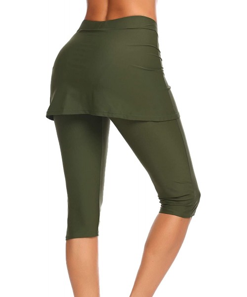 Board Shorts Women Capri Swim Pants Skirted Swim Tights UV Board Shorts Rash Guard Swimsuit Leggings - Army Green - CM19COWXNK9