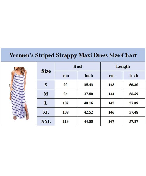 Cover-Ups Women's Summer Casual Loose Pocket Long Beach Cover Up Dress Sleeveless Strappy Split Maxi Dresses - Blue Stripe - ...